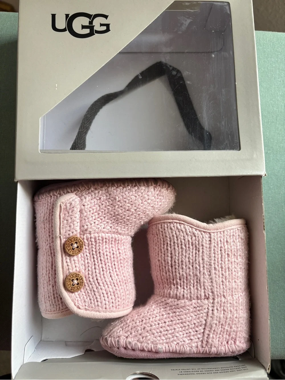 UGG Kids Light Pink Knit Bootie Slippers with Button Detail